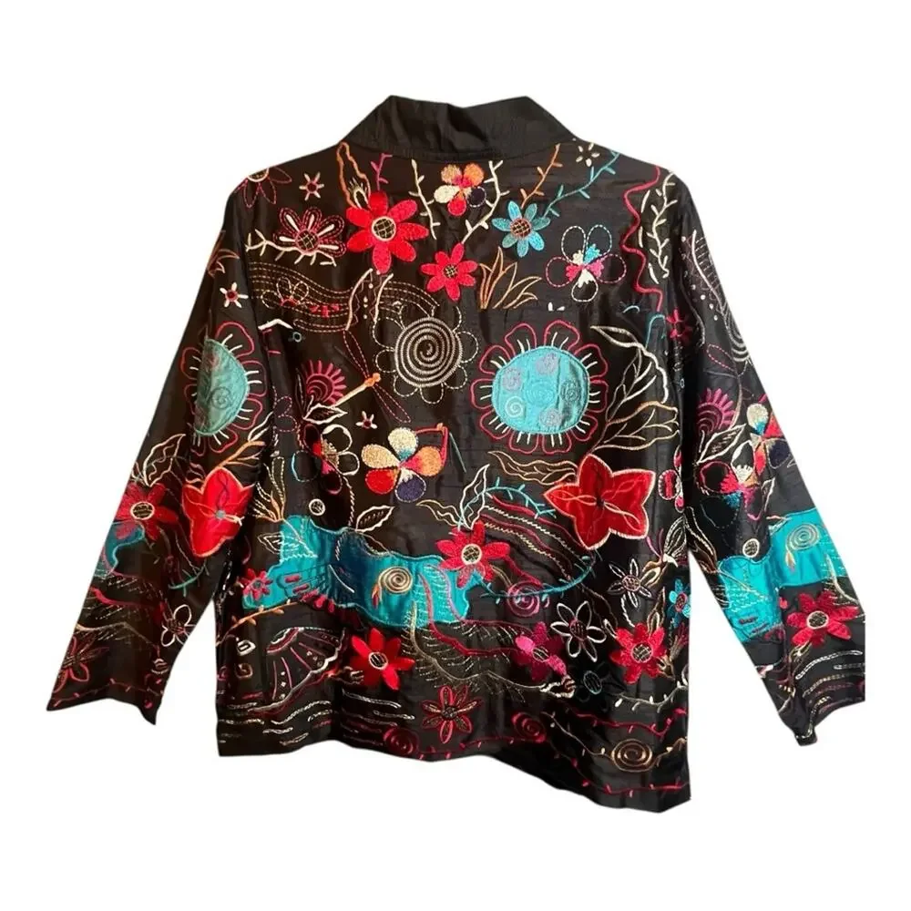 LAURA ASHLEY  Silk Floral Embroidered Women's Jacket or Top SZ M